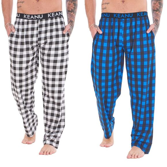 Keanu Mens Buffalo Check Lounge Pants (Pack of 2) / Black/Blue